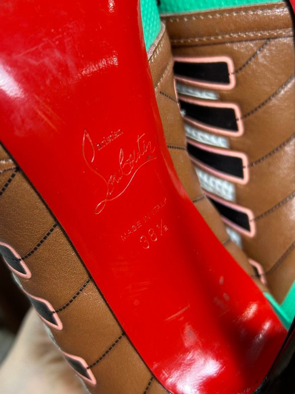Christian Louboutin Boltina 120 Mint/Brown Sneaker Heels size 38.5 - Picture 6 of 11